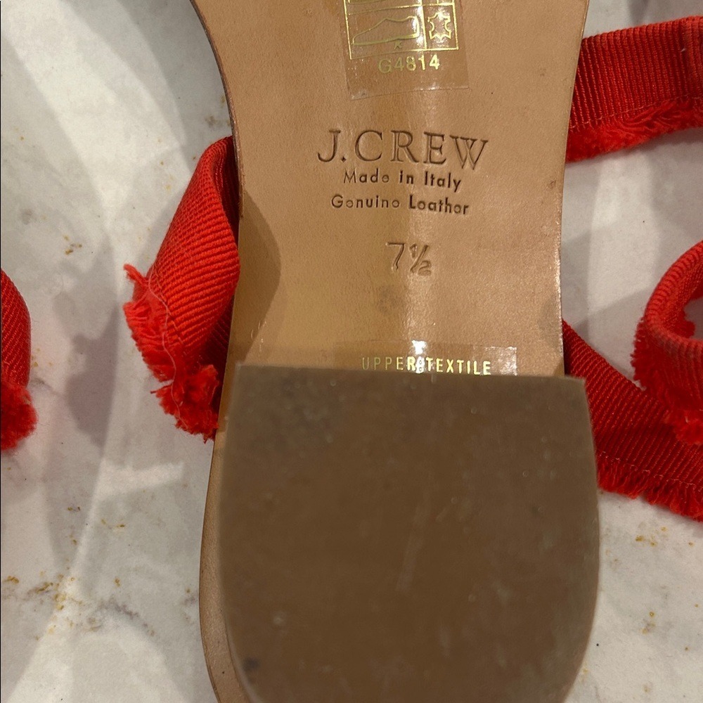 J Crew Red Ribbon Ankle Strap Sandals Made in Italy Women Size 7.5 - Picture 4 of 5